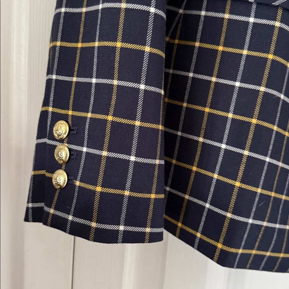 Tommy Hilfiger THFlex Slim Fit Plaid Blazer – Navy/Yellow Windowpane –16 - Picture 8 of 8